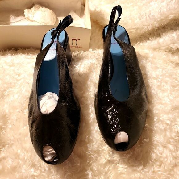 Thierry rabotin charming with Black crinkle patent leather, sling back 2" heel - Picture 1 of 8